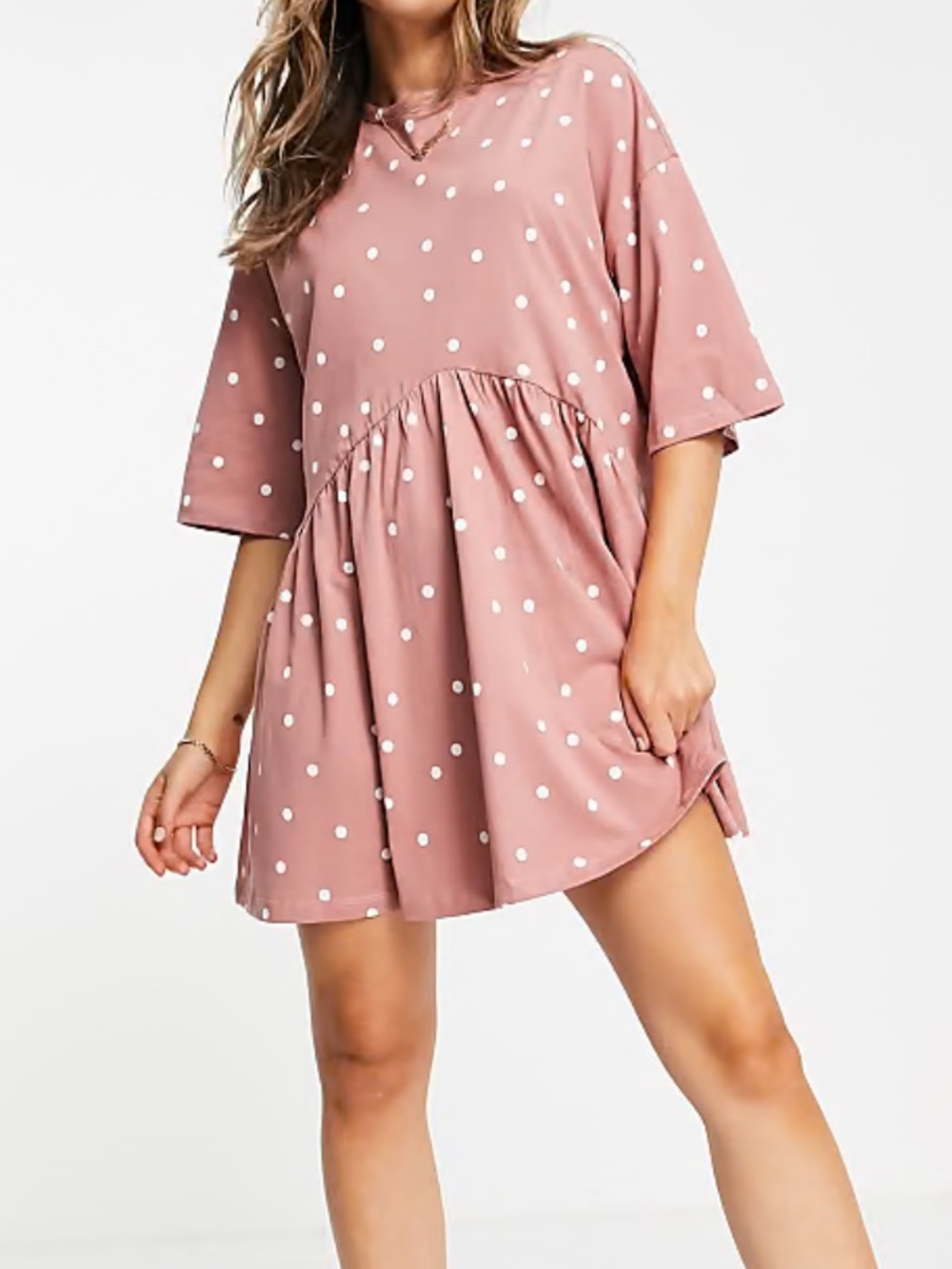 ASOS Polka Dot Blush Mini Flare Dress